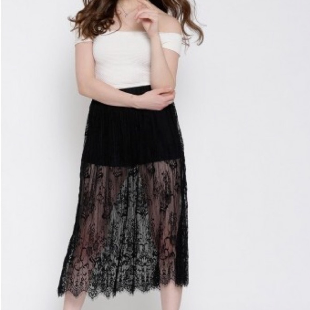 Black lace midi skirt